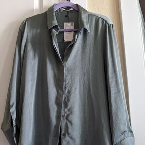 NWT Mango Satin Shirt - Sage Green XL